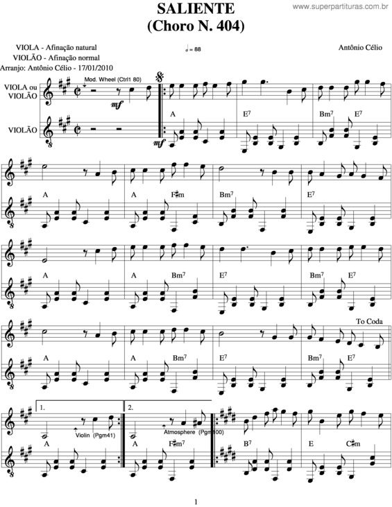 Partitura da música Saliente