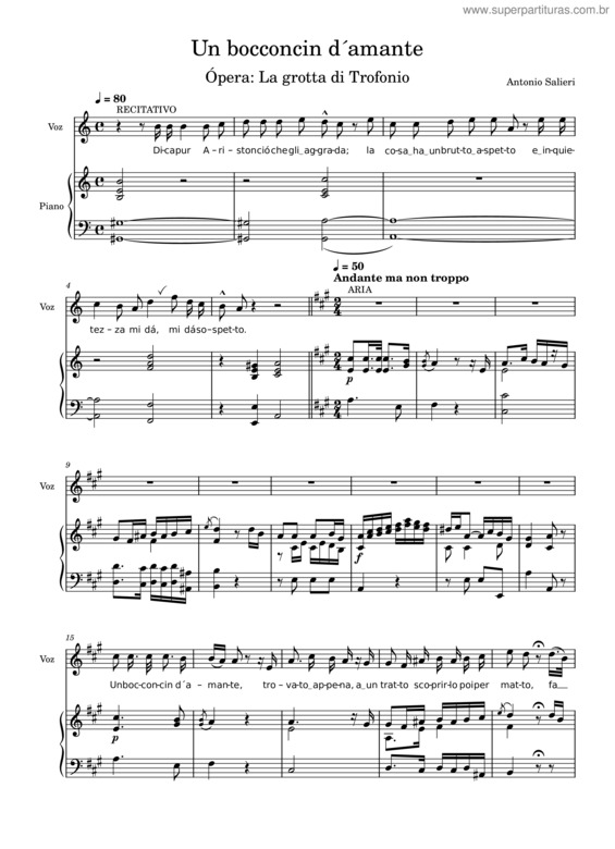 Partitura da música Salieri – Un Bocconcin D´Amante – Ópera: La Grotta Di Trofonio