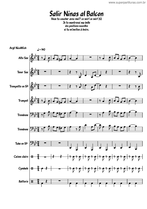 Partitura da música Salir Ninas Al Balcon Veux Tu Coucher Avec Moi? Ce Soir! Ce Soir! X2 Je Te Montrerai Ma Belle Des Positions Nouvelles Si Tu M`Invites À Boire.