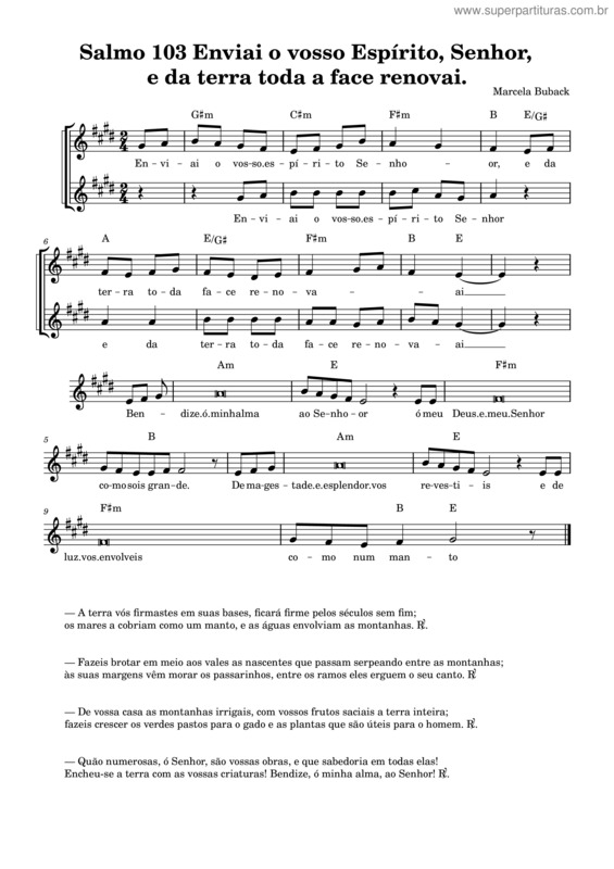 Partitura da música Salmo 103 – Enviai O Vosso Espírito, Senhor, E Da Terra Toda A Face Renovai