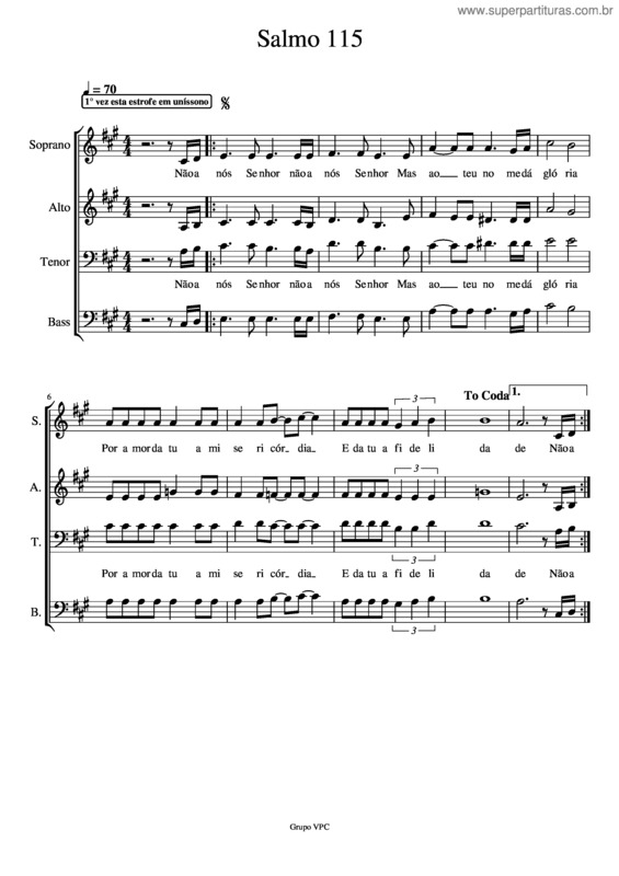 Partitura da música Salmo 115 v.2