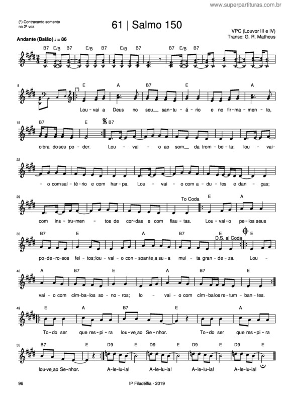 Partitura da música Salmo 150 – Vencedores Por Cristo