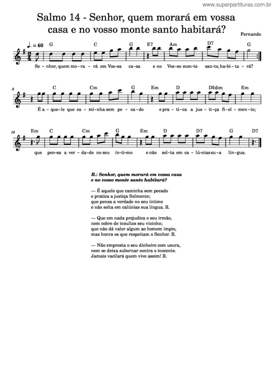 Partitura da música Salmo 17 – Eu Vos Amo, Ó, Senhor, Sois Minha Força E Salvação