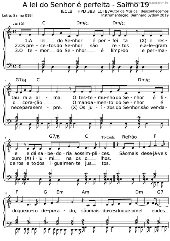 Partitura da música Salmo 19 – A Lei Do Senhor É Perfeita