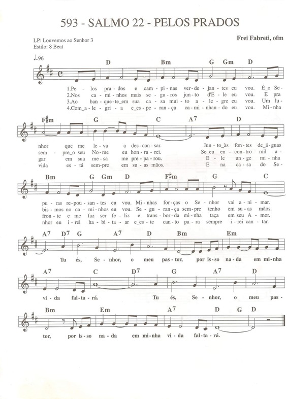 Partitura da música Salmo 22 - Pelos Prados