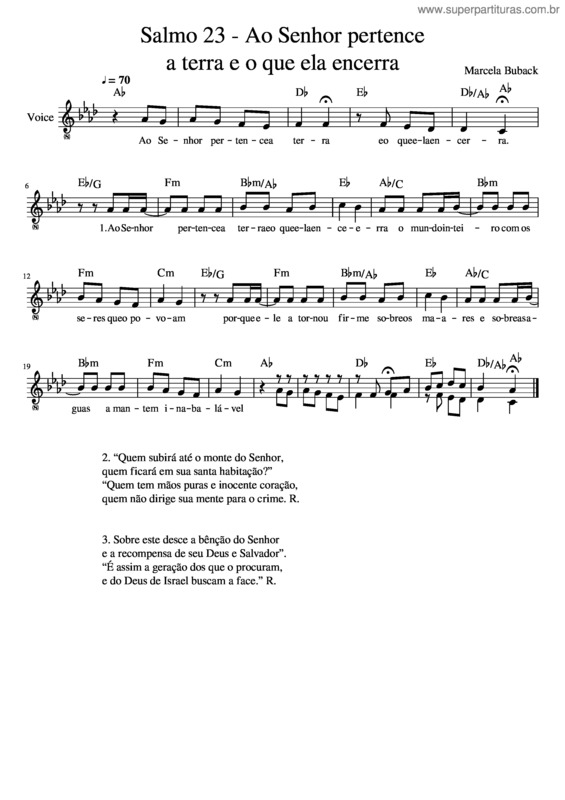 Partitura da música Salmo 23 Ao Senhor Pertence A Terra E O Que Ela Encerra