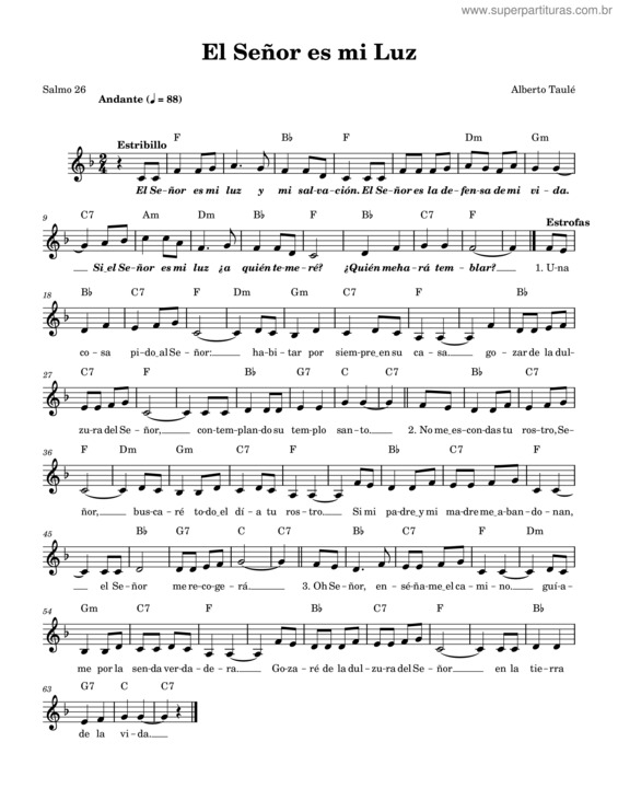 Partitura da música Salmo 26: El Señor Es Mi Luz – Alberto Taulé