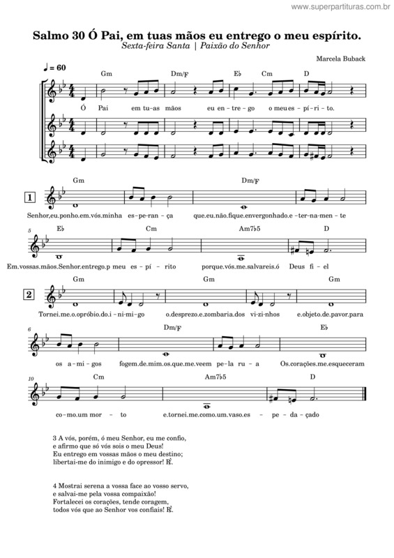 Partitura da música Salmo 30 Ó Pai Em Tuas Mão Eu Entrego O Meu Espírito