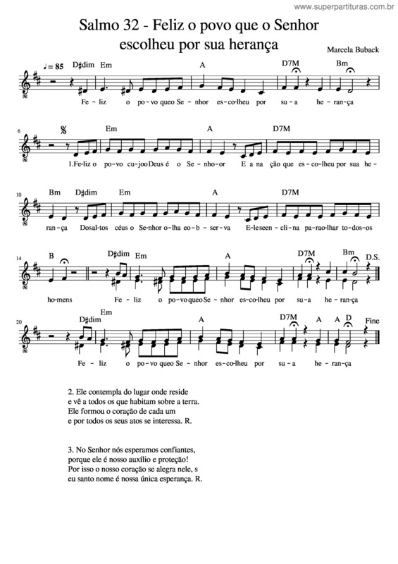 Partitura da música Salmo 32 – Feliz O Povo Que O Senhor Escolheu Por Sua Herança