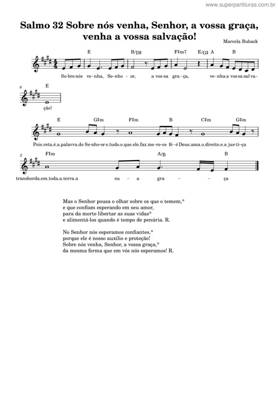 Partitura da música Salmo 32 Sobre Nós Venha, Senhor, A Vossa Graça,Venha A Vossa Salvação!