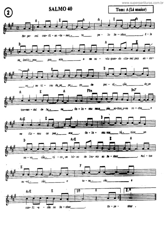 Partitura da música Salmo 40 v.2