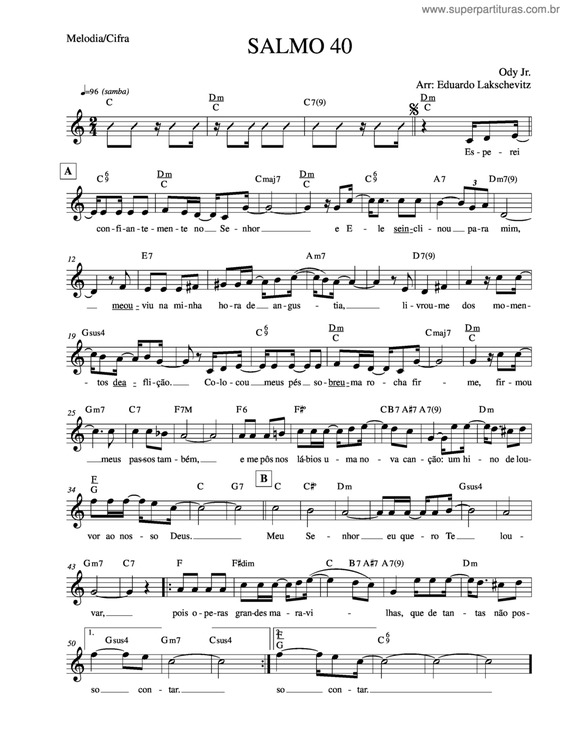 Partitura da música Salmo 40