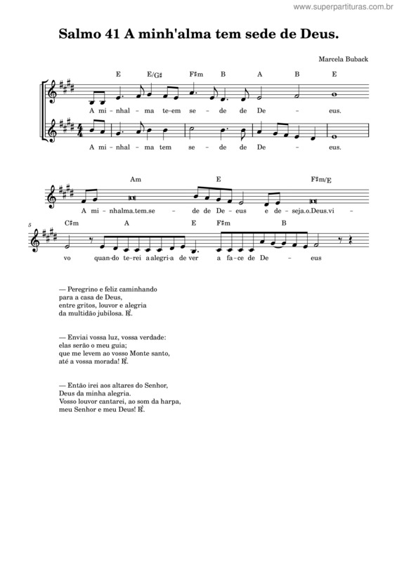 Partitura da música Salmo 41 A Minhalma Tem Sede De Deus