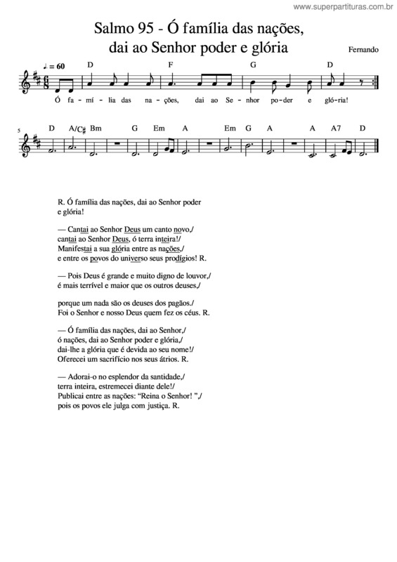 Partitura da música Salmo 95
