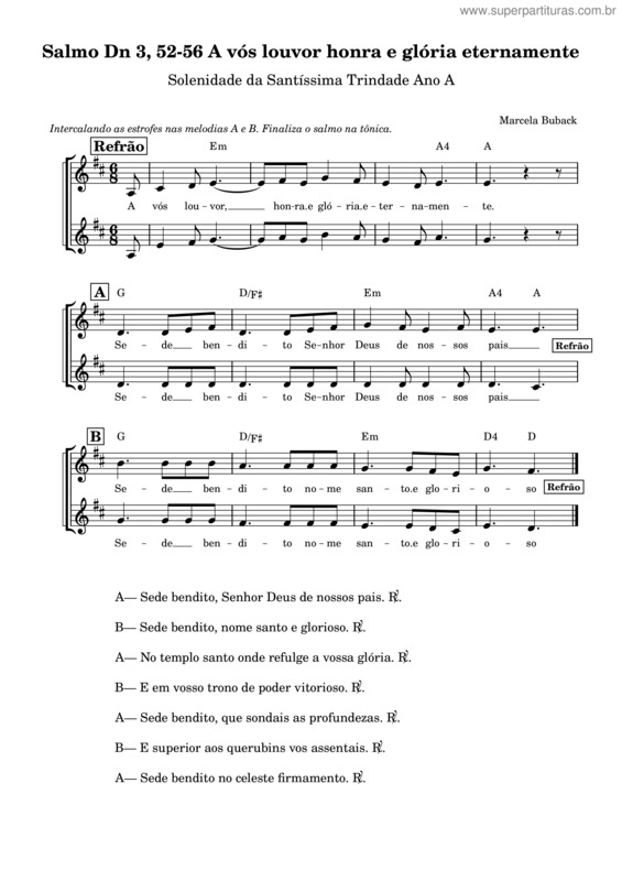 Partitura da música Salmo Dn 3, 52–56 A Vós Louvor Honra E Glória Eternamente