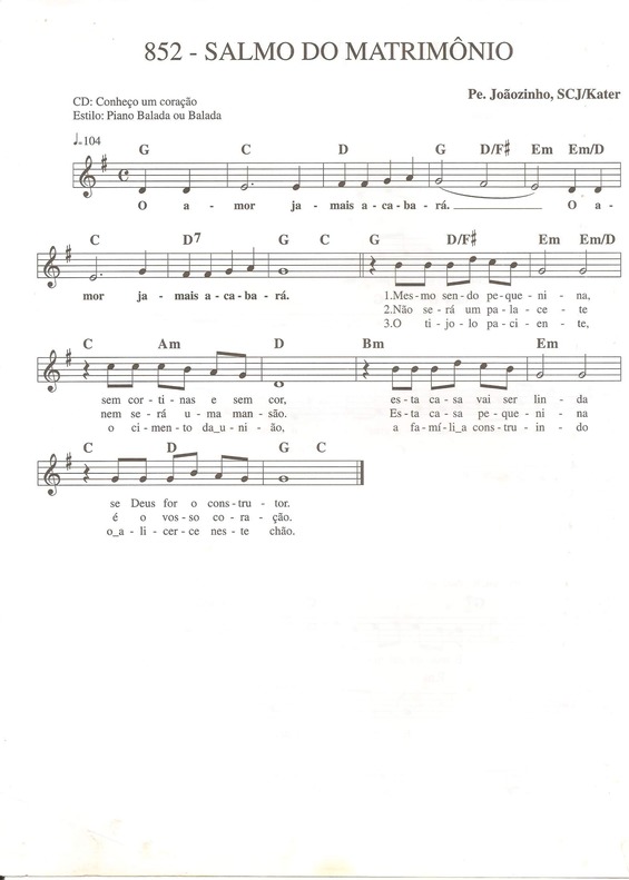 Partitura da música Salmo do Matrimônio