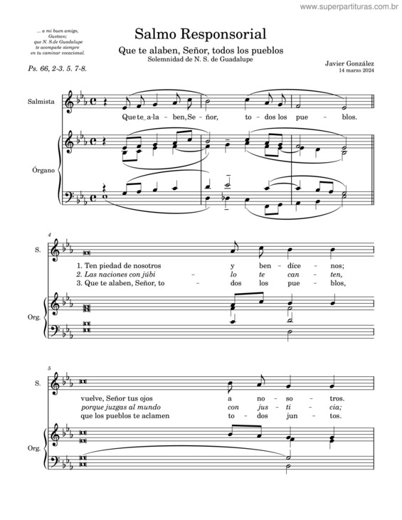 Partitura da música Salmo Responsorial. Que Te Alaben Señor. Solemnidad De N. S. De Guadalupe