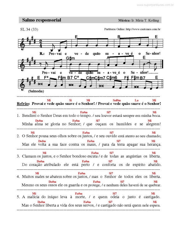 Partitura da música Salmo Responsorial v.15