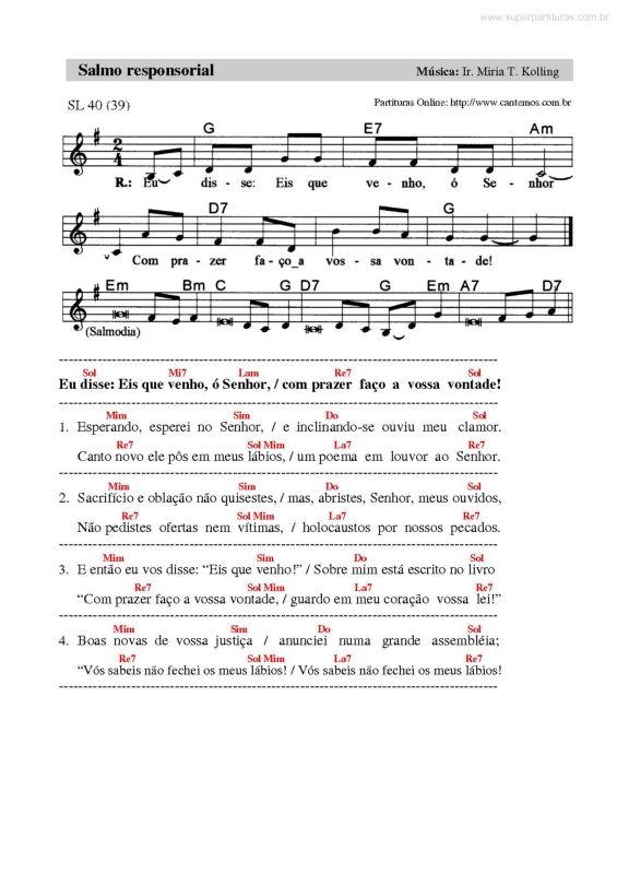 Partitura da música Salmo Responsorial v.16