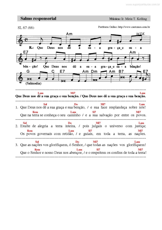 Partitura da música Salmo Responsorial v.20