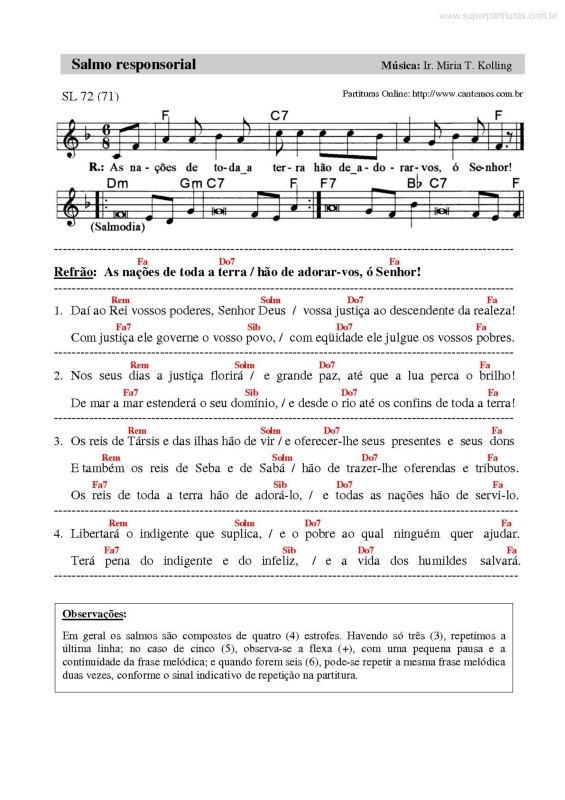 Partitura da música Salmo Responsorial v.23