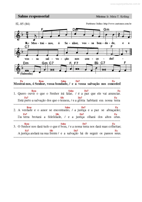 Partitura da música Salmo Responsorial v.26