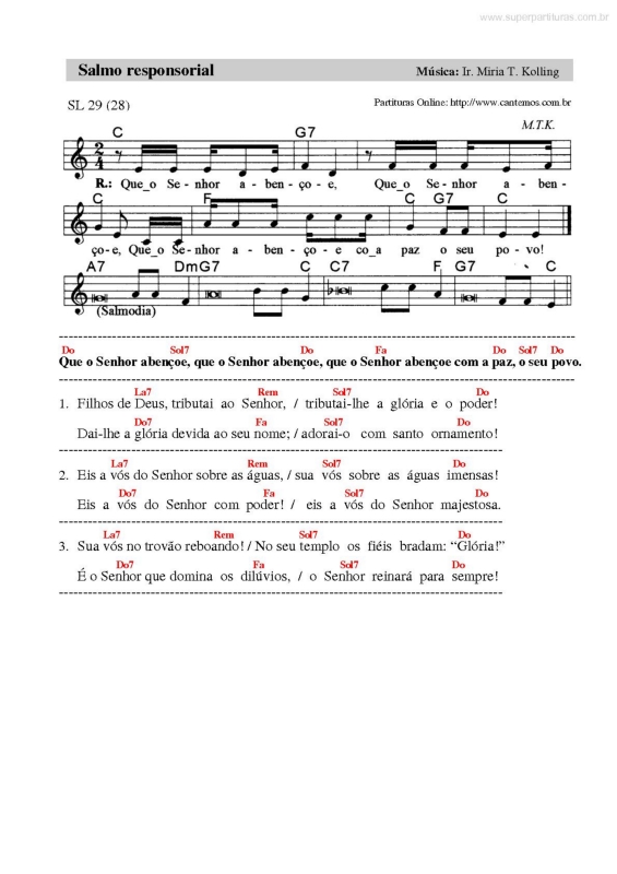 Partitura da música Salmo Responsorial