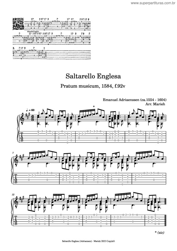 Partitura da música Saltarello Englesa – Emanuel Adriaenssen v.2