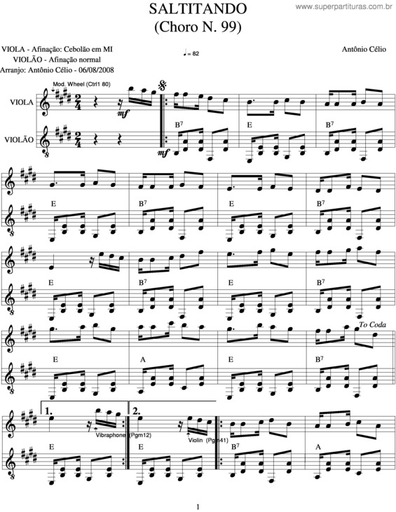 Partitura da música Saltitando