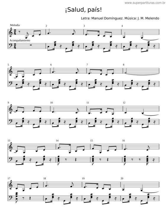 Partitura da música Salud, País – Manuel Domínguez;J. M. Melendo