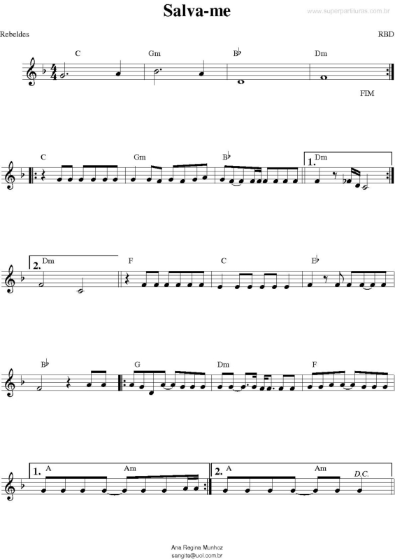 Partitura da música Salva-me