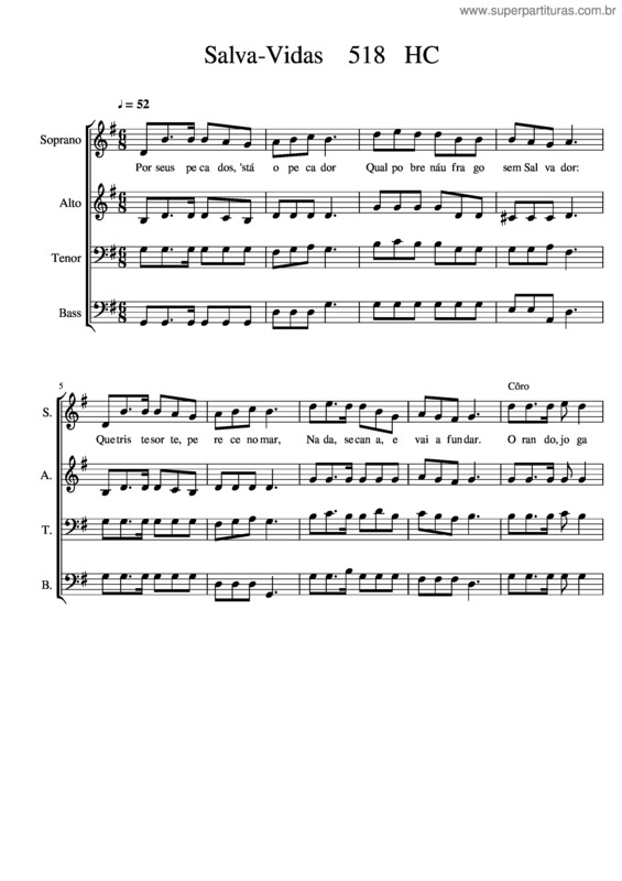 Partitura da música Salva–Vidas 518 Hc