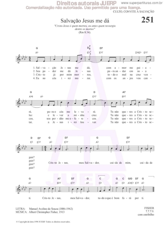 Partitura da música Salvação Jesus Me Dá - 251 HCC