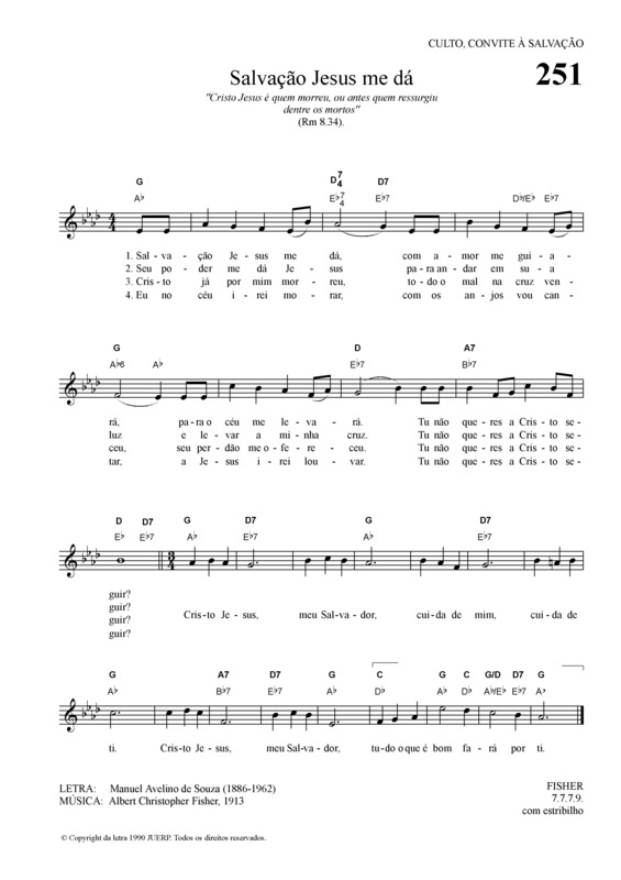 Partitura da música Salvação Jesus Me Dá