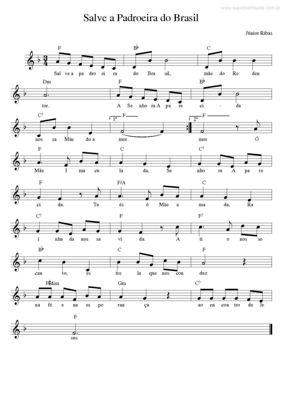 Partitura da música Salve a Padroeira do Brasil