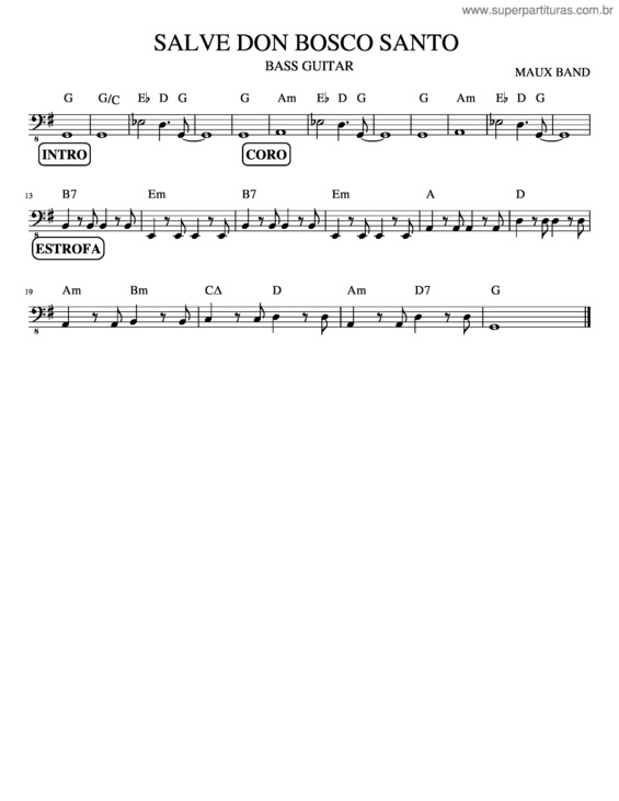 Partitura da música Salve Don Bosco Santo v.2