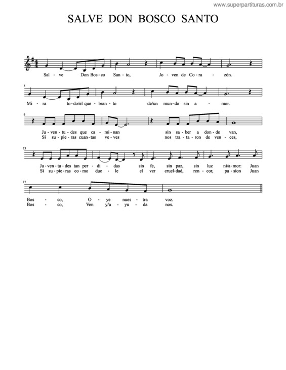 Partitura da música Salve Don Bosco Santo