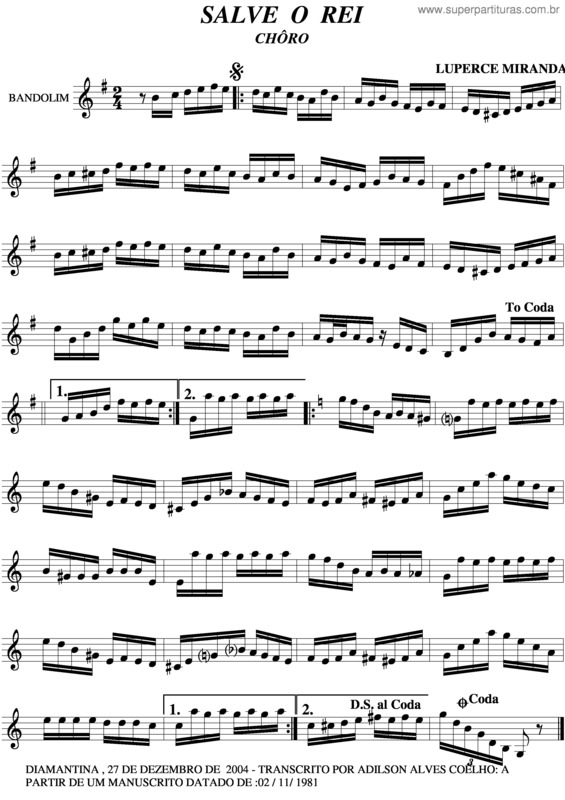 Partitura da música Salve O Rei