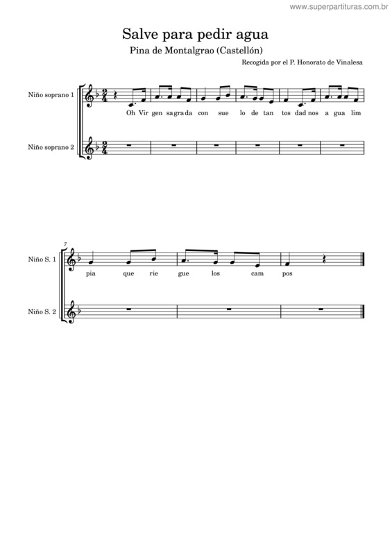 Partitura da música Salve Para Pedir Agua