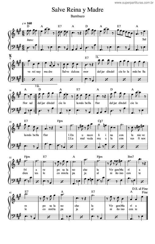 Partitura da música Salve Reina Y Madre