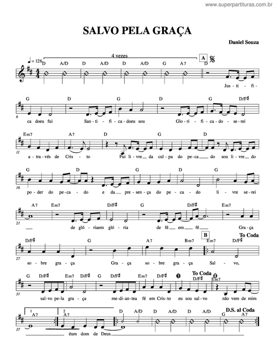 Partitura da música Salvo Pela Graça