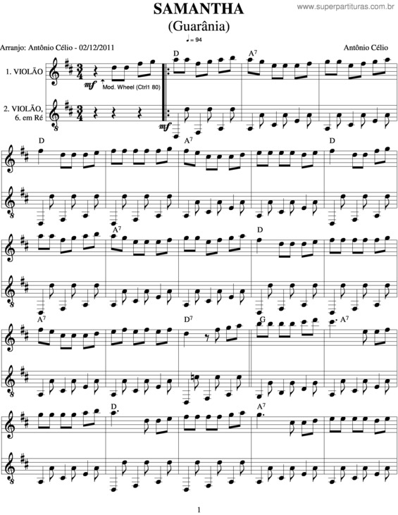 Partitura da música Samantha v.4