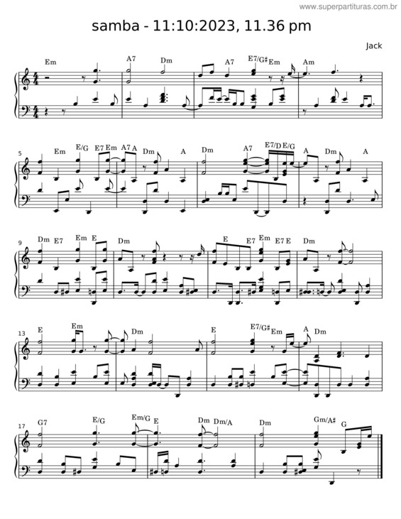 Partitura da música Samba – Jack