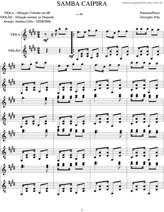 Partitura da música Samba Caipira v.2