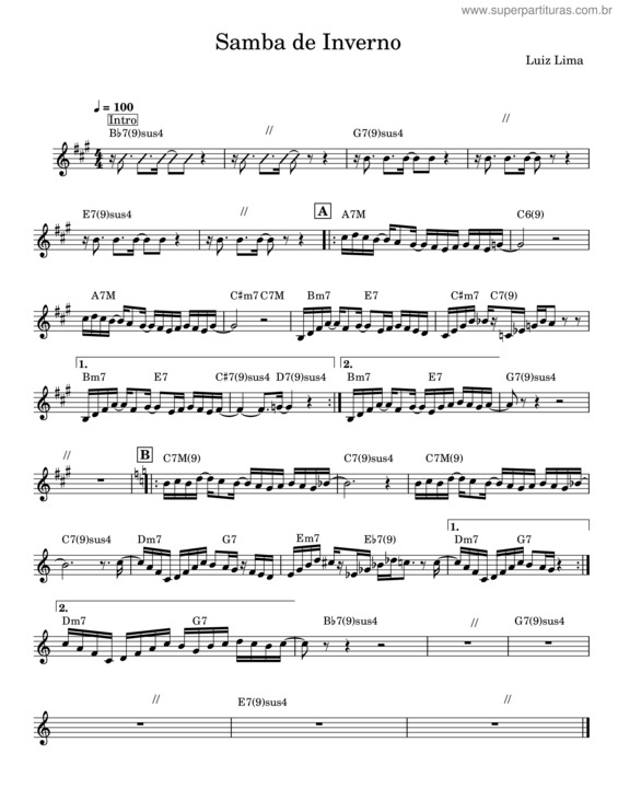 Partitura da música Samba De Inverno – Luiz Lima