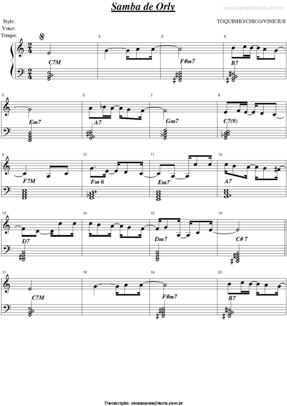 Partitura da música Samba de Orly