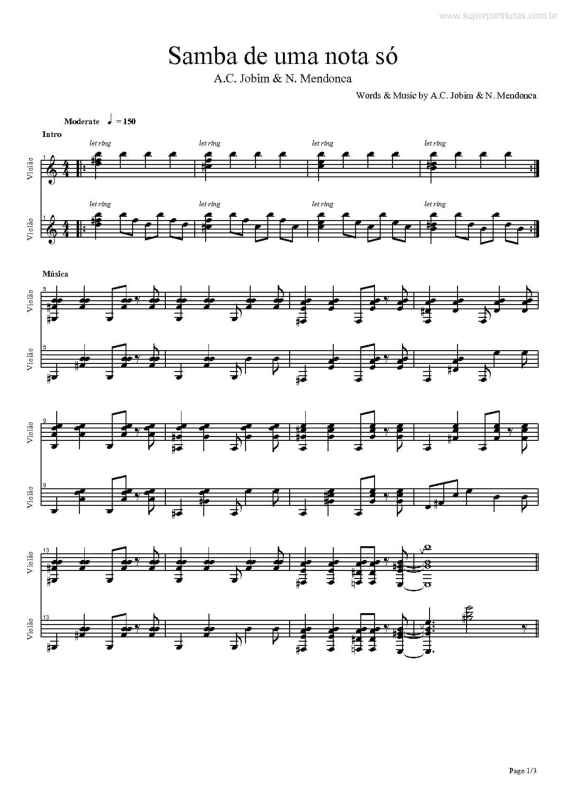 Partitura da música Samba De Uma Nota Só v.3