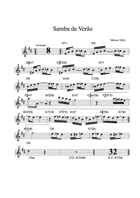 Partitura da música Samba de Verão v.10