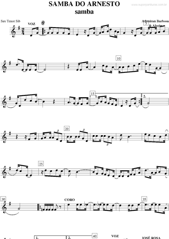 Partitura da música Samba do Arnesto