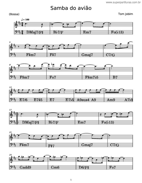 Partitura da música Samba Do Avião – Tom Jobim E Chico Buarque